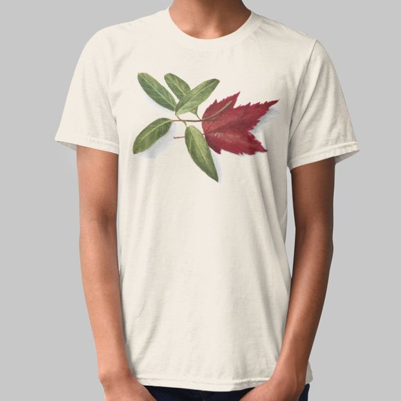 Maple Leaf VTG Fall Botanical Print Short Sleeve Graphic Tee T-shirt S M L XL - Picture 1 of 5